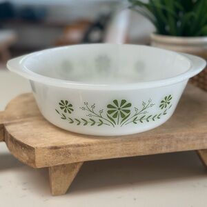 Glasbake Vintage Primrose Dream Green Floral Patterned Mixing Bowl